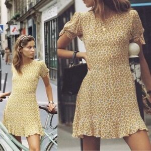 Faithfull the Brand Sunflower Print Mini Dress - Size 6
